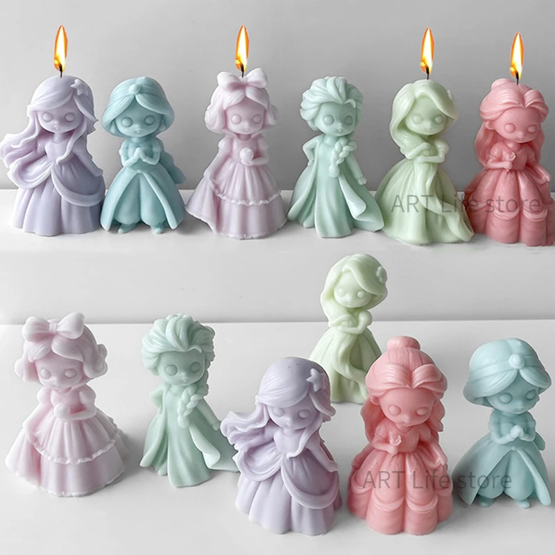 Candle Supplies Storage - แม่พิมพ์ซิลิโคนสำหรับเทียน6ชิ้นสำหรับทำสบู่3D น้ำแข็งก้อนช็อคโกแลตรูปเด็กผู้หญิงอุปกรณ์ทำสบู่แฮนด์เมดอุปกรณ์อบขนม